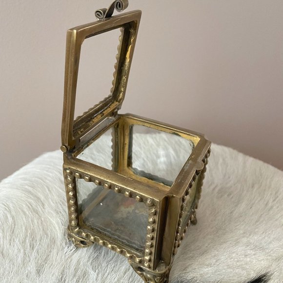 Anthropologie Gold Glass Trinket Box - Picture 1 of 6
